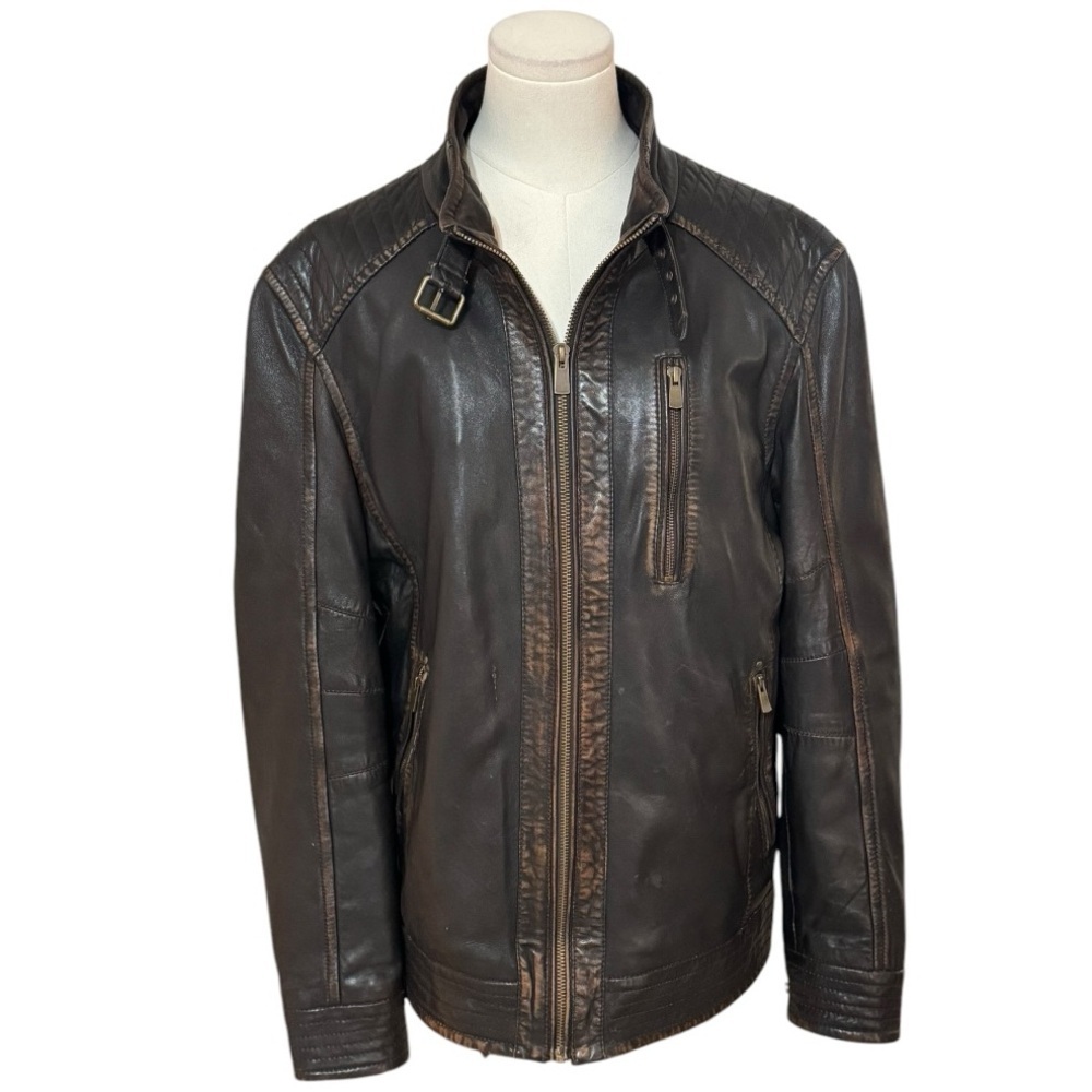 MISSANI Le Collezioni Brown Leather Jacket Coat Lambs Size M Moto Soft Oversized